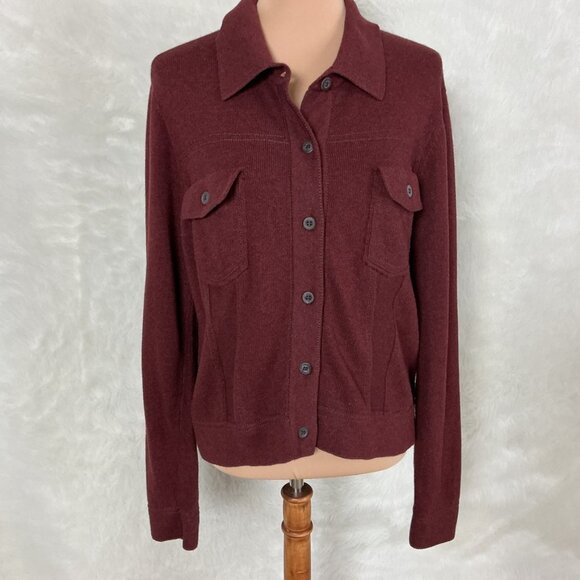 Peruvian Connection Trompe L'oeil Red Cotton Cardigan Sweater Jacket M - Picture 1 of 7